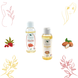DUO d'Huiles Bio 50 ml : Ricin et Argan - Hydratantes et Nourrissantes pour Cheveux, Peau et Ongles | Bio & Nature